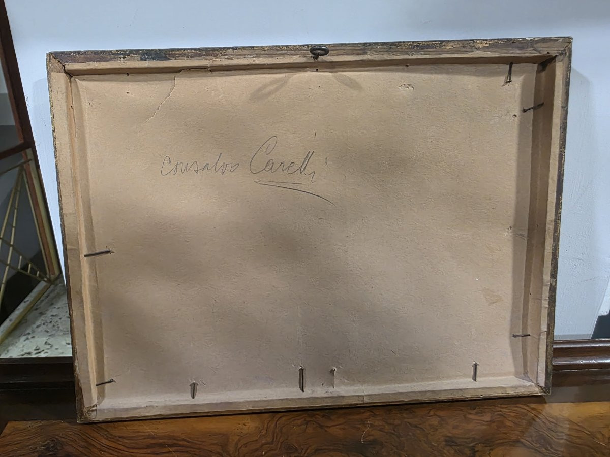 Quadro olio su cartoncino veduta Vesuvio attribuito a Consalvo Carelli-photo-4