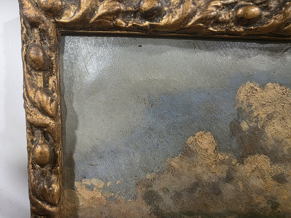 Quadro olio su cartoncino veduta Vesuvio attribuito a Consalvo Carelli-photo-3