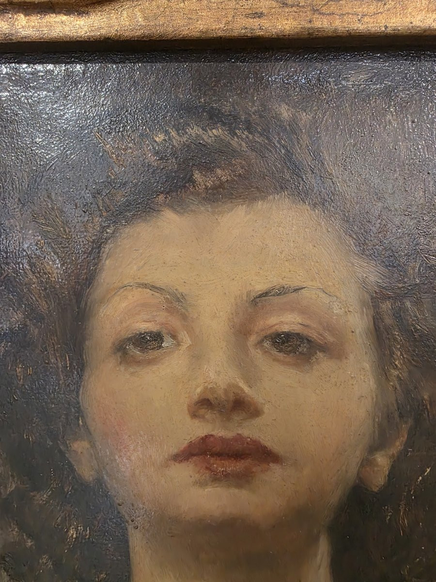 Olio su tela raffigurante volto di donna dei primi novecento-photo-2