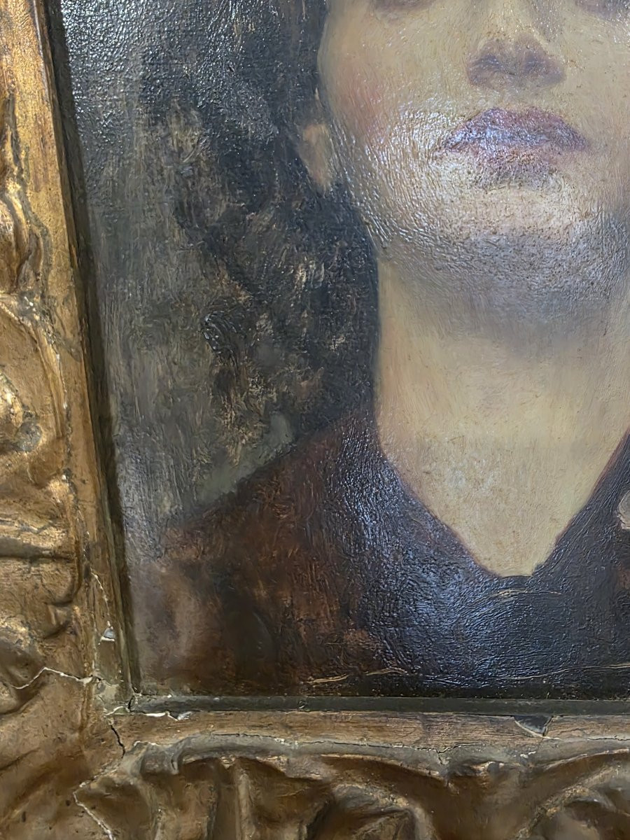 Olio su tela raffigurante volto di donna dei primi novecento-photo-3