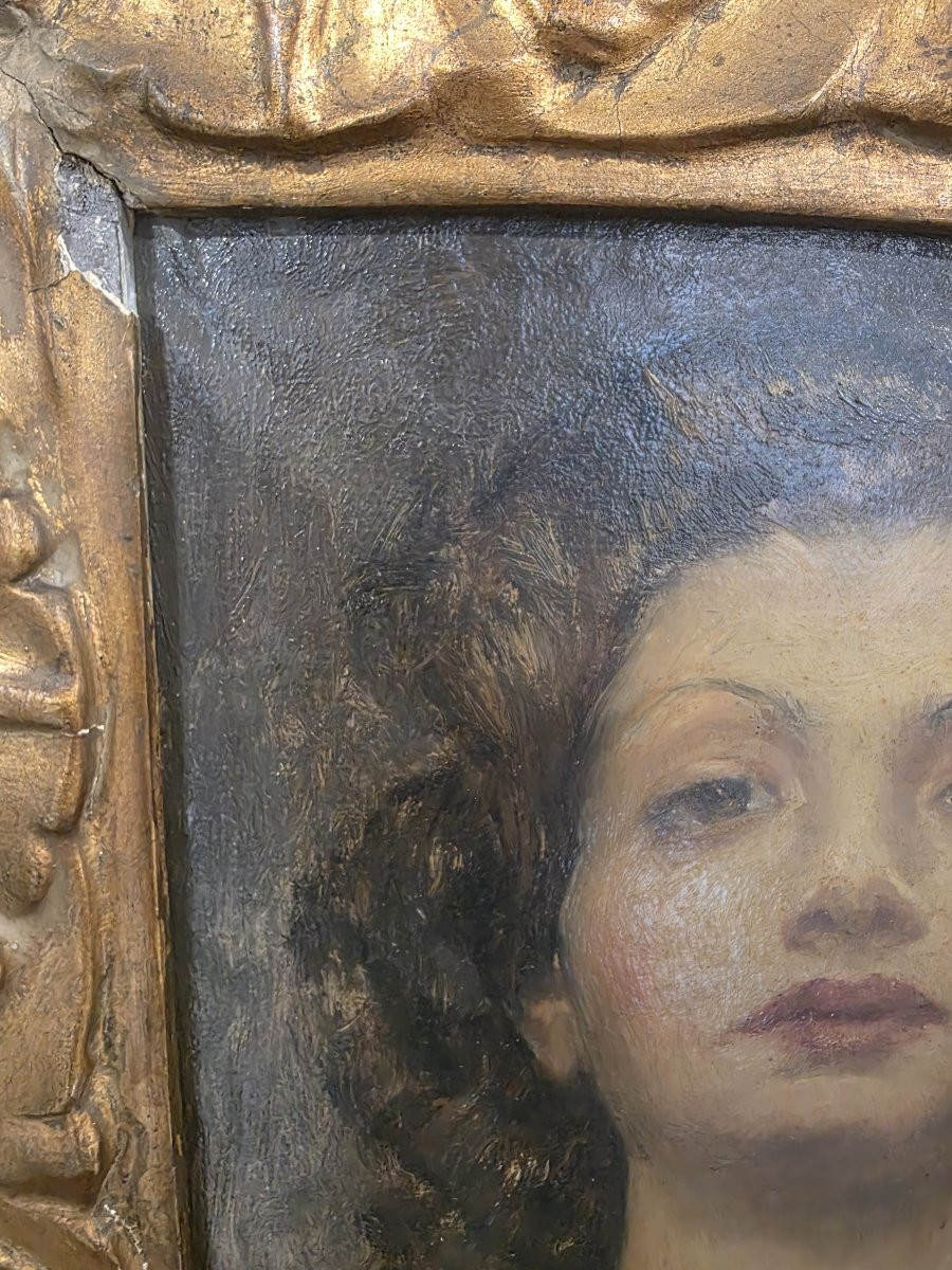 Olio su tela raffigurante volto di donna dei primi novecento-photo-1
