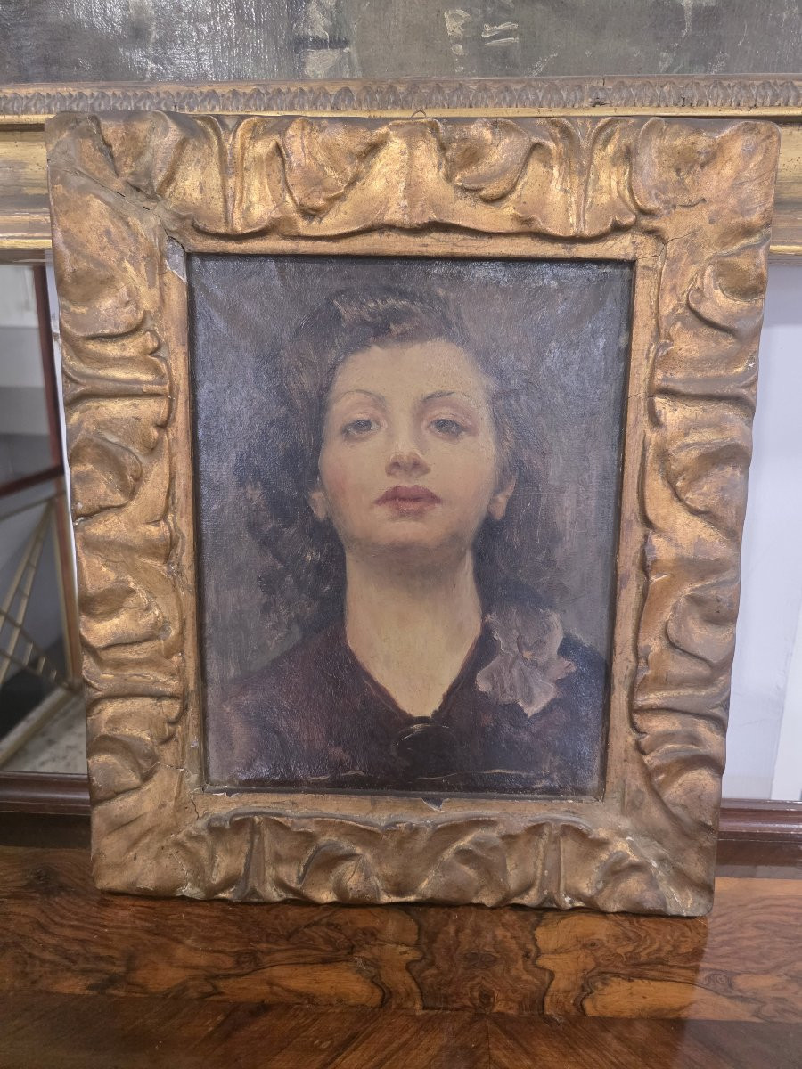 Olio su tela raffigurante volto di donna dei primi novecento-photo-2
