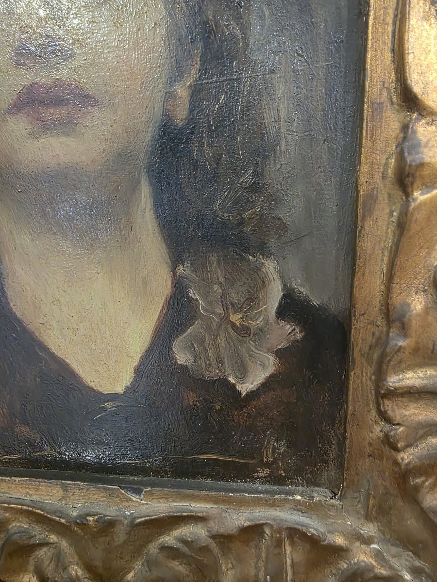 Olio su tela raffigurante volto di donna dei primi novecento-photo-3