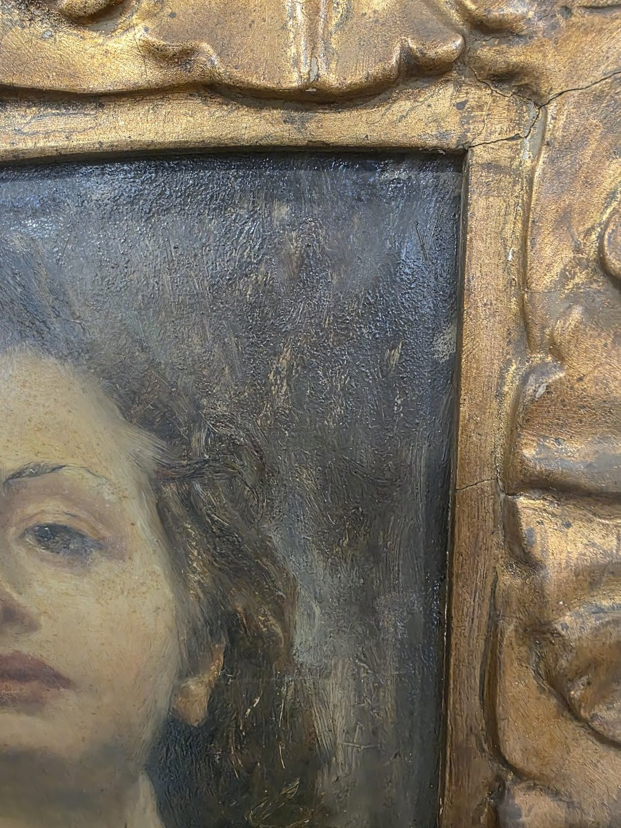 Olio su tela raffigurante volto di donna dei primi novecento-photo-4
