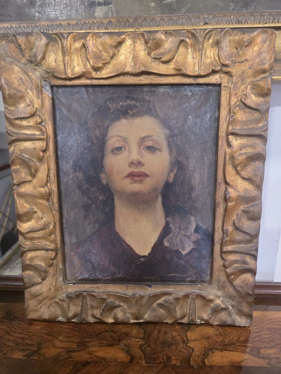Olio su tela raffigurante volto di donna dei primi novecento