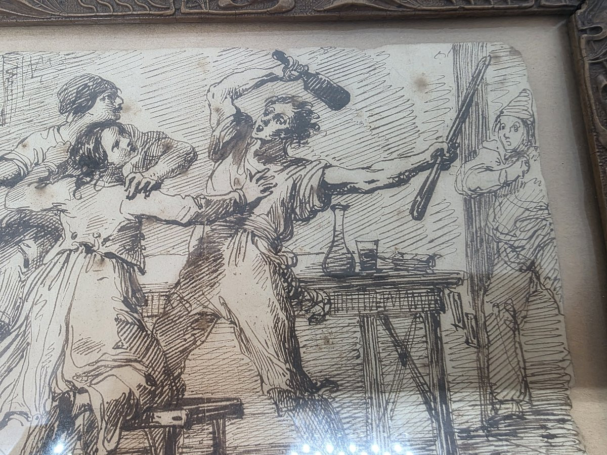 Quadro china metà ottocento raffigurante "Rissa in osteria"-photo-2