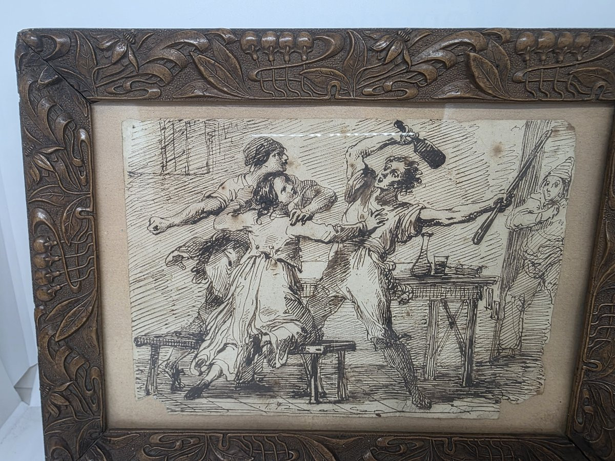 Quadro china metà ottocento raffigurante "Rissa in osteria"-photo-1