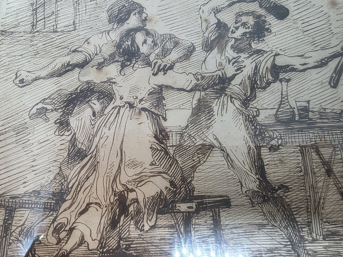 Quadro china metà ottocento raffigurante "Rissa in osteria"-photo-3