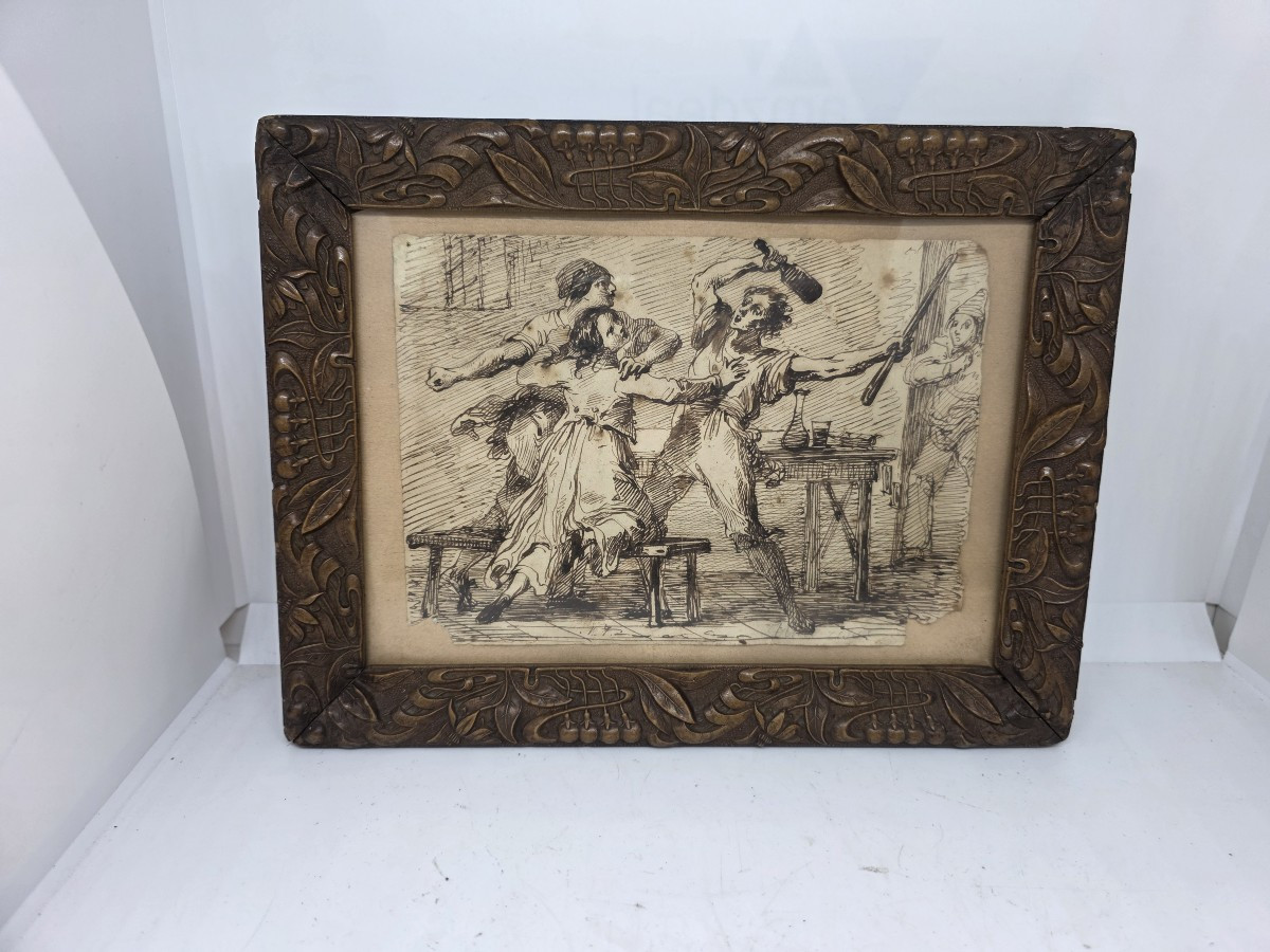 Quadro china metà ottocento raffigurante "Rissa in osteria"