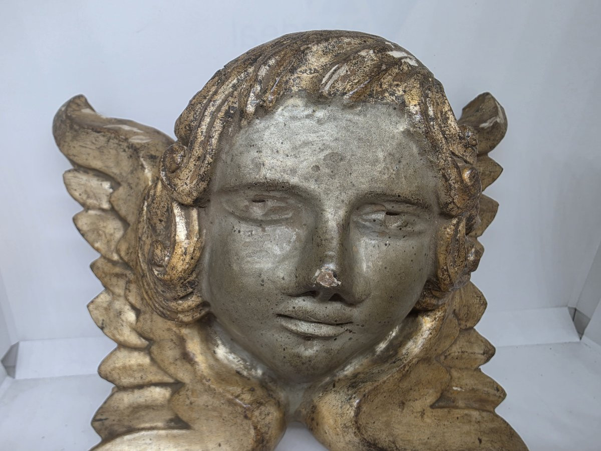 Testa di angelo con ali da appoggio XVIII secolo Spagna-photo-2