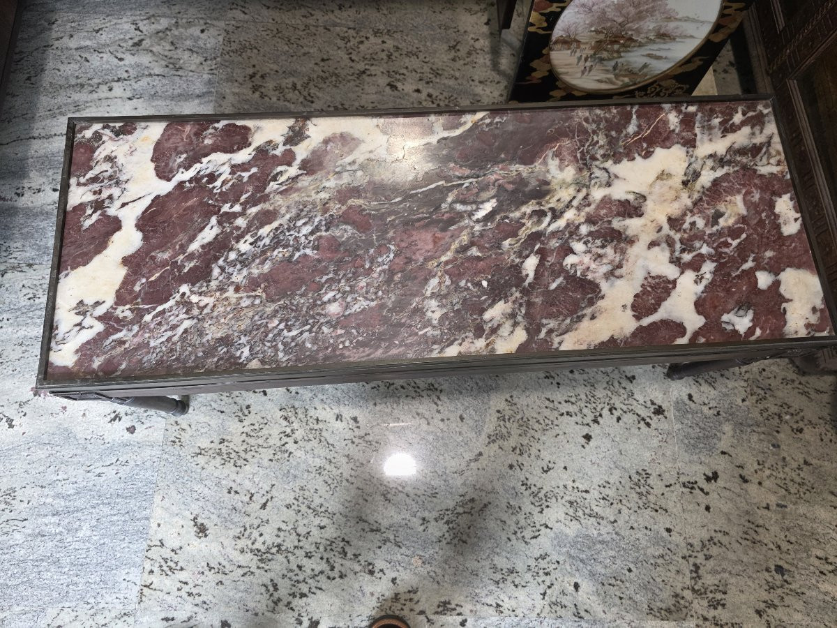 Tavolo basso in legno e bronzo con marmo. Epoca seconda metà XIX-photo-2