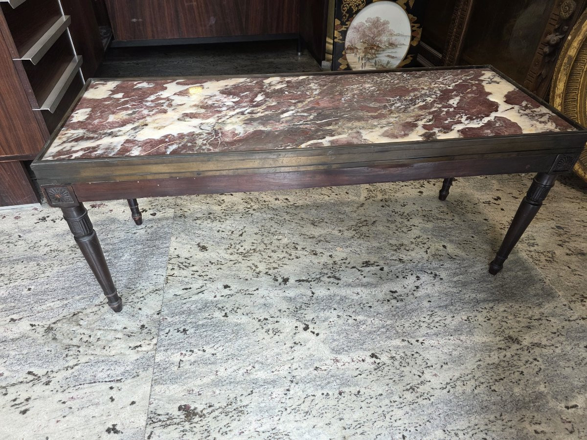 Tavolo basso in legno e bronzo con marmo. Epoca seconda metà XIX-photo-3