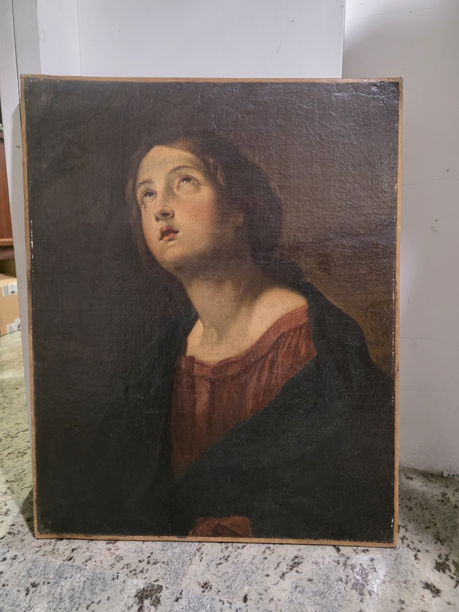 Olio su tela raffigurante "Vergine in contemplazione" fine seicento primi settecento-photo-2