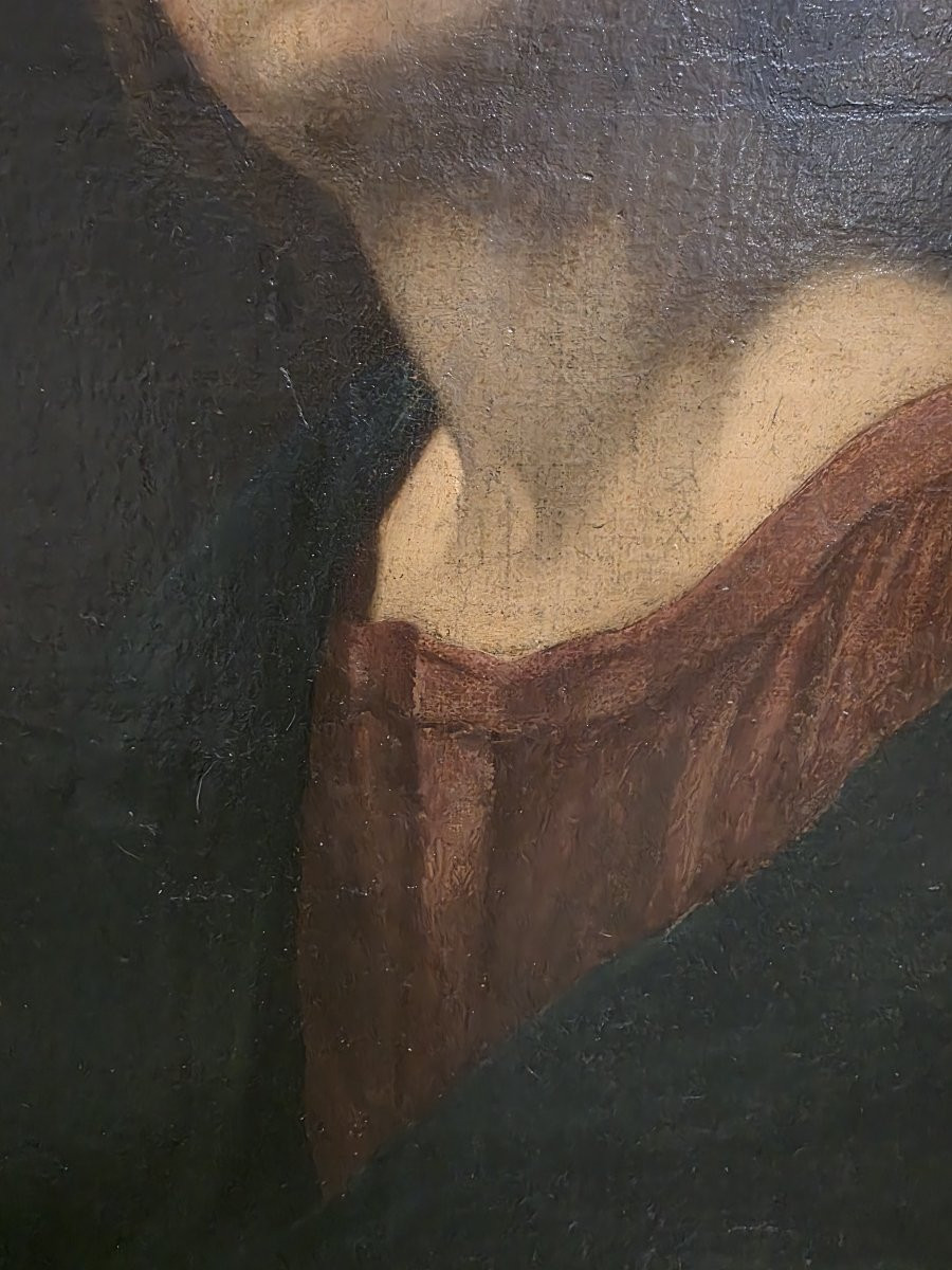 Olio su tela raffigurante "Vergine in contemplazione" fine seicento primi settecento-photo-1