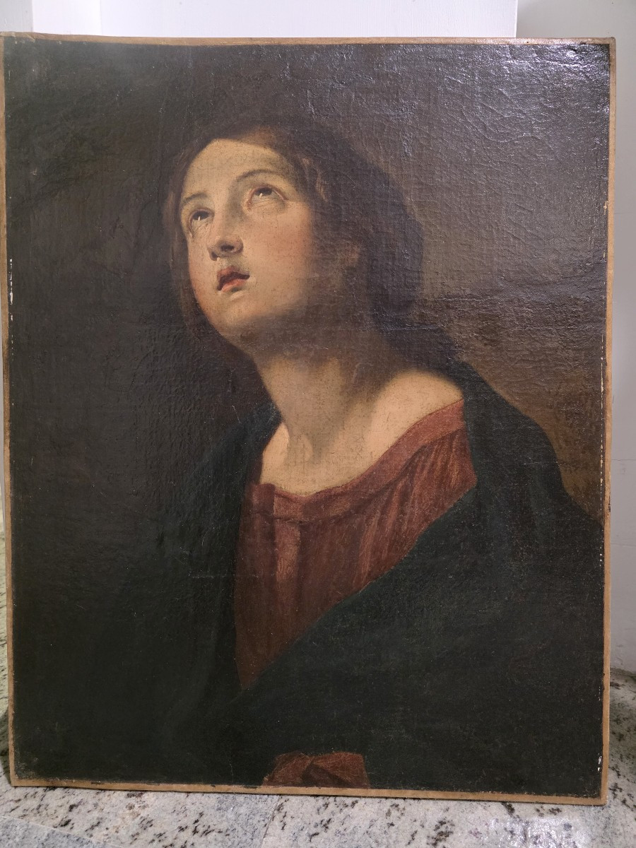 Olio su tela raffigurante "Vergine in contemplazione" fine seicento primi settecento