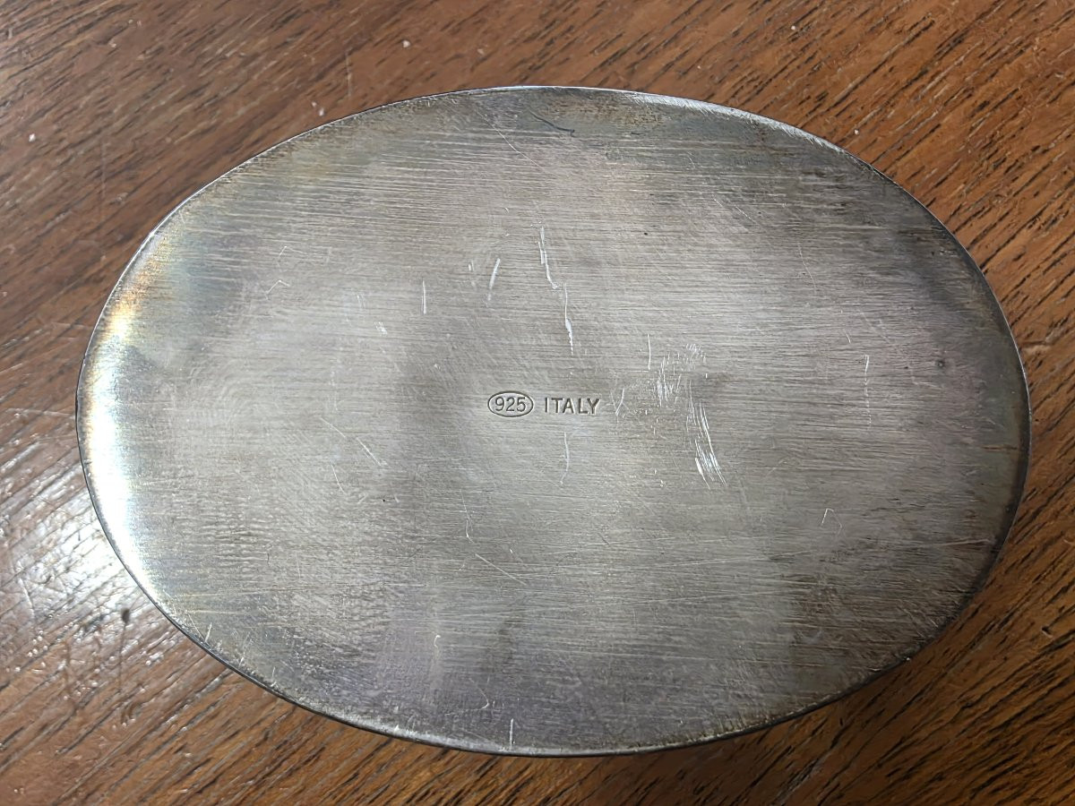 "Scatola in argento massiccio smaltata blu marcasite, Italia, circa 1900"-photo-2