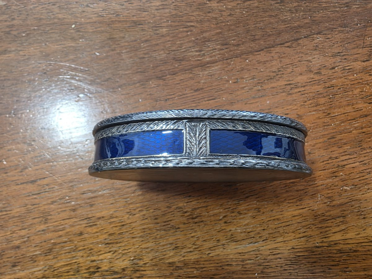 "Scatola in argento massiccio smaltata blu marcasite, Italia, circa 1900"-photo-3