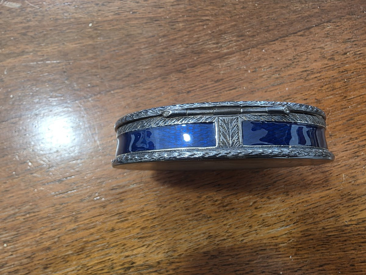 "Scatola in argento massiccio smaltata blu marcasite, Italia, circa 1900"-photo-1