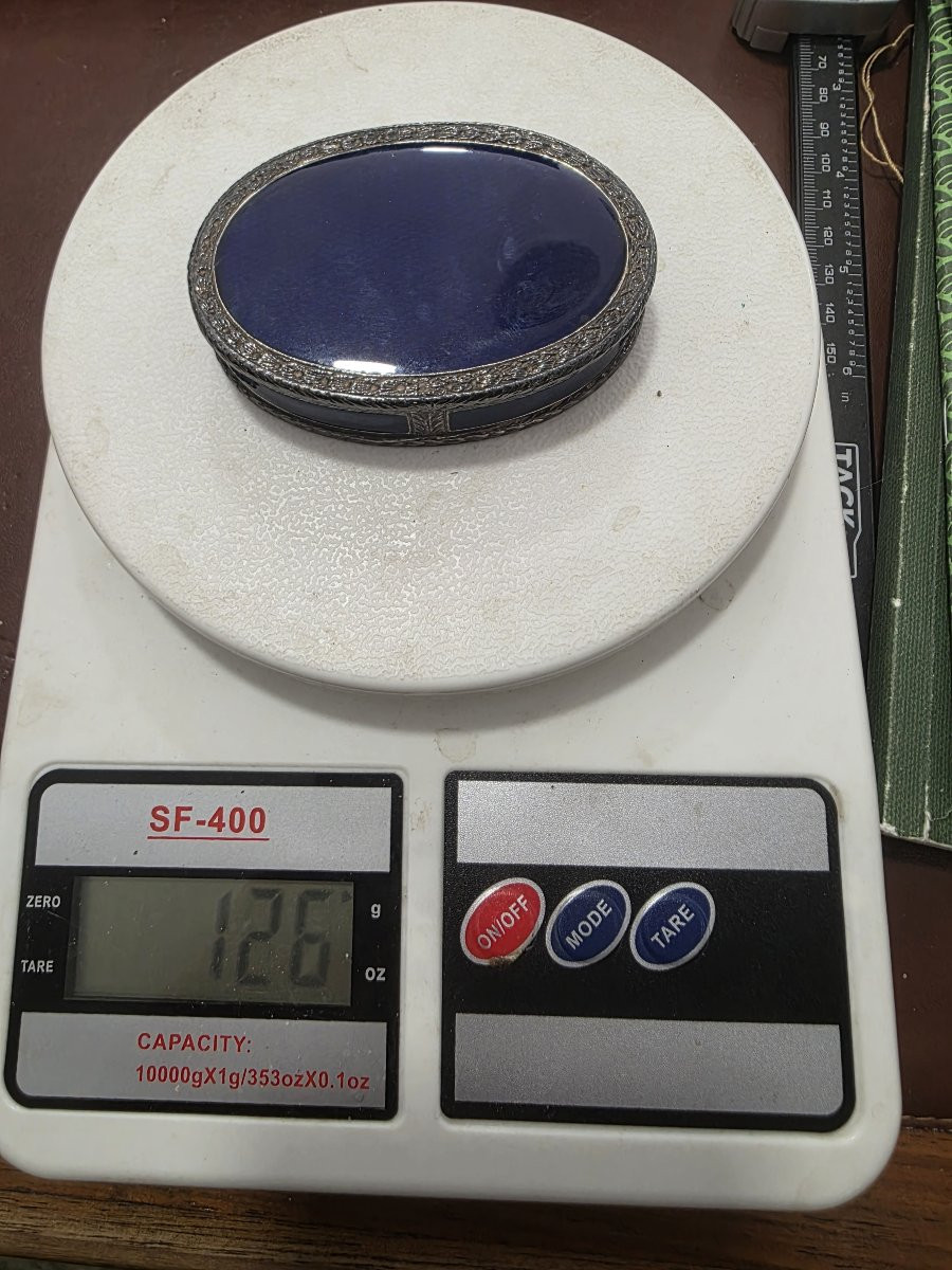 "Scatola in argento massiccio smaltata blu marcasite, Italia, circa 1900"-photo-4