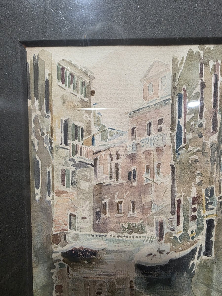 Acquarello canale di  Venezia firmato Rubens Santoro primi novecento-photo-3