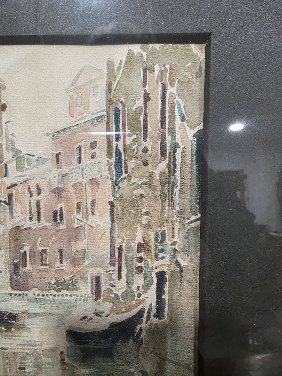 Acquarello canale di  Venezia firmato Rubens Santoro primi novecento-photo-4