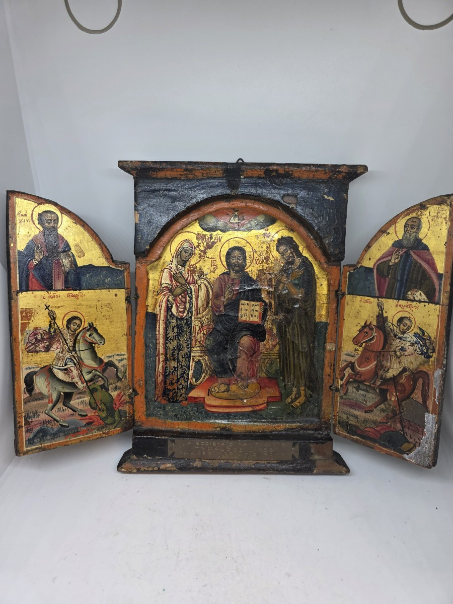 Icona russa da viaggio trittico. XVIII secolo