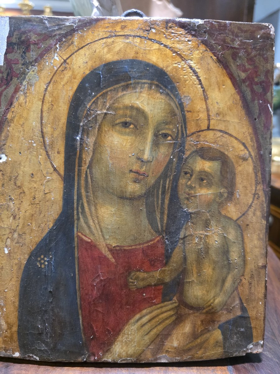 "Olio su tavola, Vergine con Bambino - Veneto Cretese, XVII secolo"-photo-2