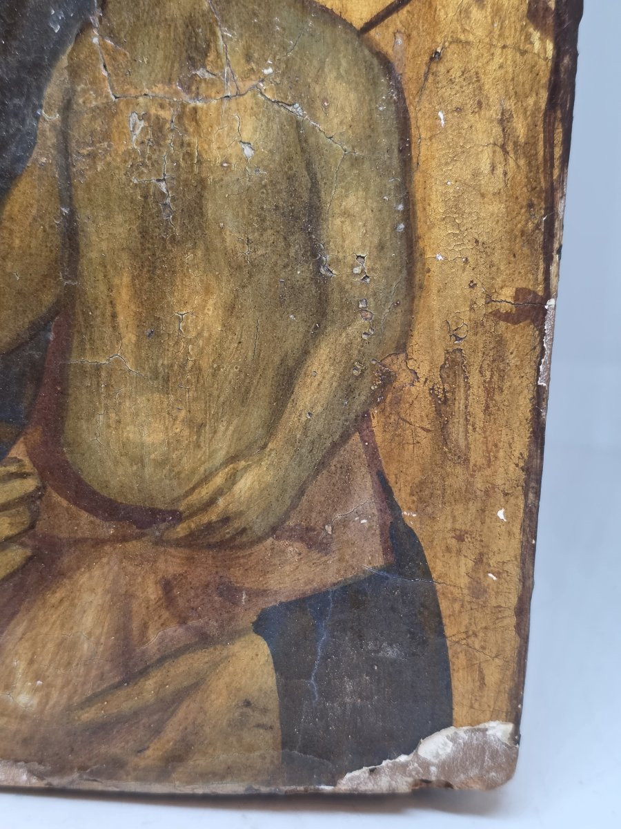 "Olio su tavola, Vergine con Bambino - Veneto Cretese, XVII secolo"-photo-3