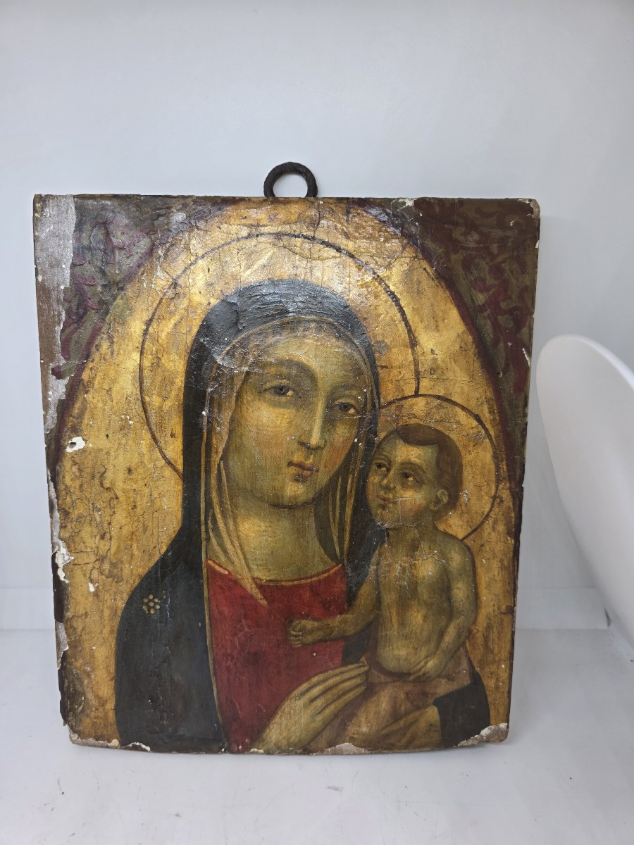 "Olio su tavola, Vergine con Bambino - Veneto Cretese, XVII secolo"