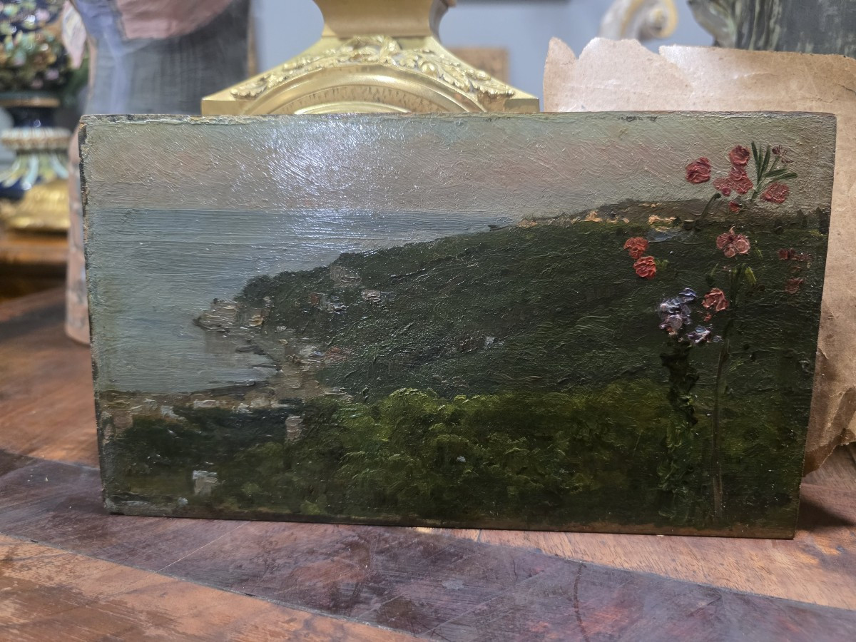 Eduardo Dalbono (1841-1915) Studio per raffigurazione paesaggio marino fine ottocento