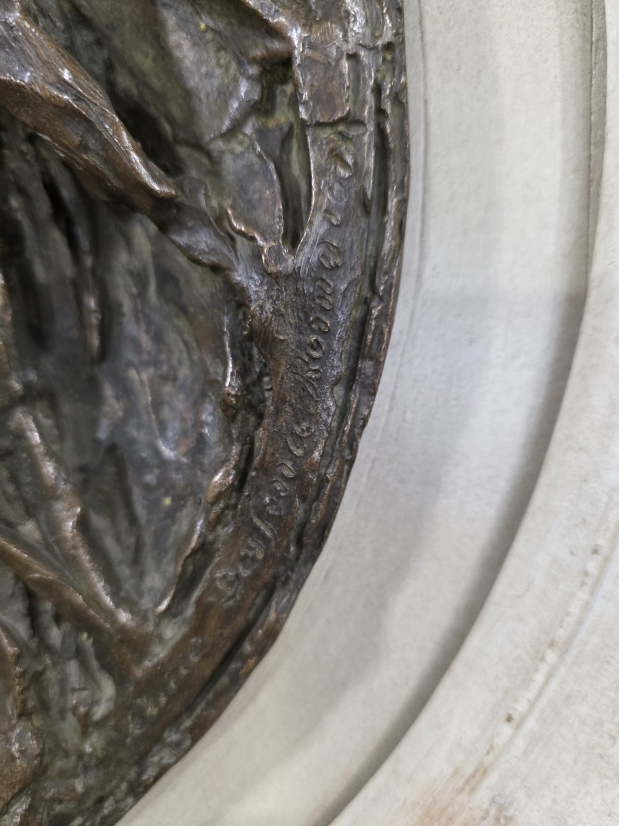 Tondo in bronzo a rilievo raffigurante "Sacra Sindone" firmato Alceo Dossena Roma 1918-photo-3