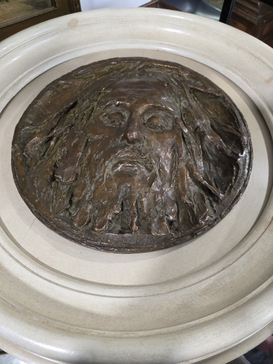 Tondo in bronzo a rilievo raffigurante "Sacra Sindone" firmato Alceo Dossena Roma 1918-photo-7