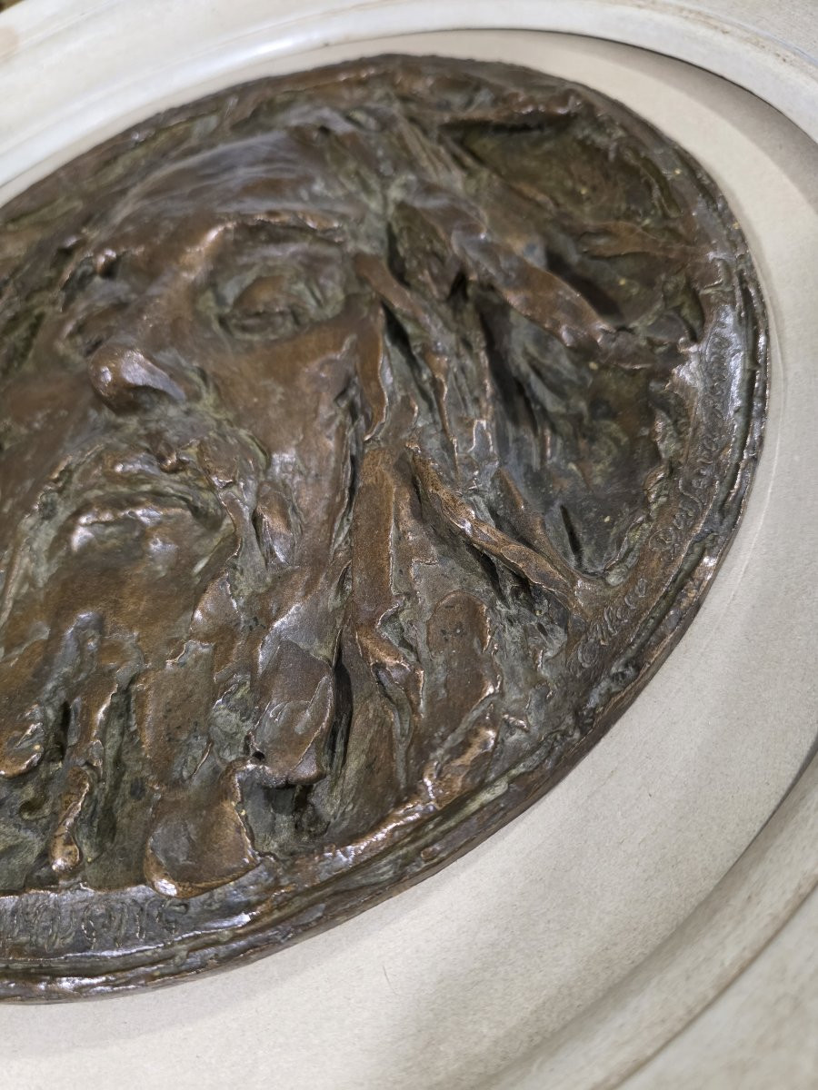 Tondo in bronzo a rilievo raffigurante "Sacra Sindone" firmato Alceo Dossena Roma 1918-photo-8