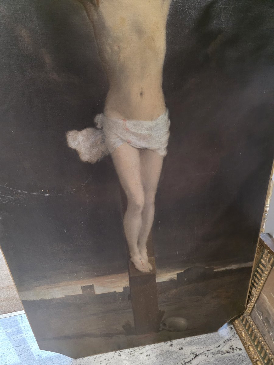 Olio su tela raffigurante Cristo in croce. Epoca fine XVII.-photo-3