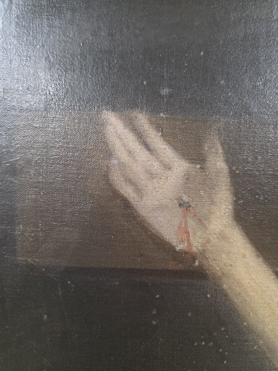 Olio su tela raffigurante Cristo in croce. Epoca fine XVII.-photo-1