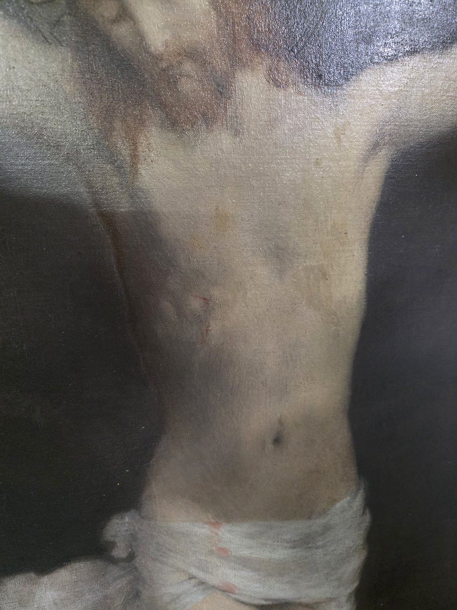 Olio su tela raffigurante Cristo in croce. Epoca fine XVII.-photo-4