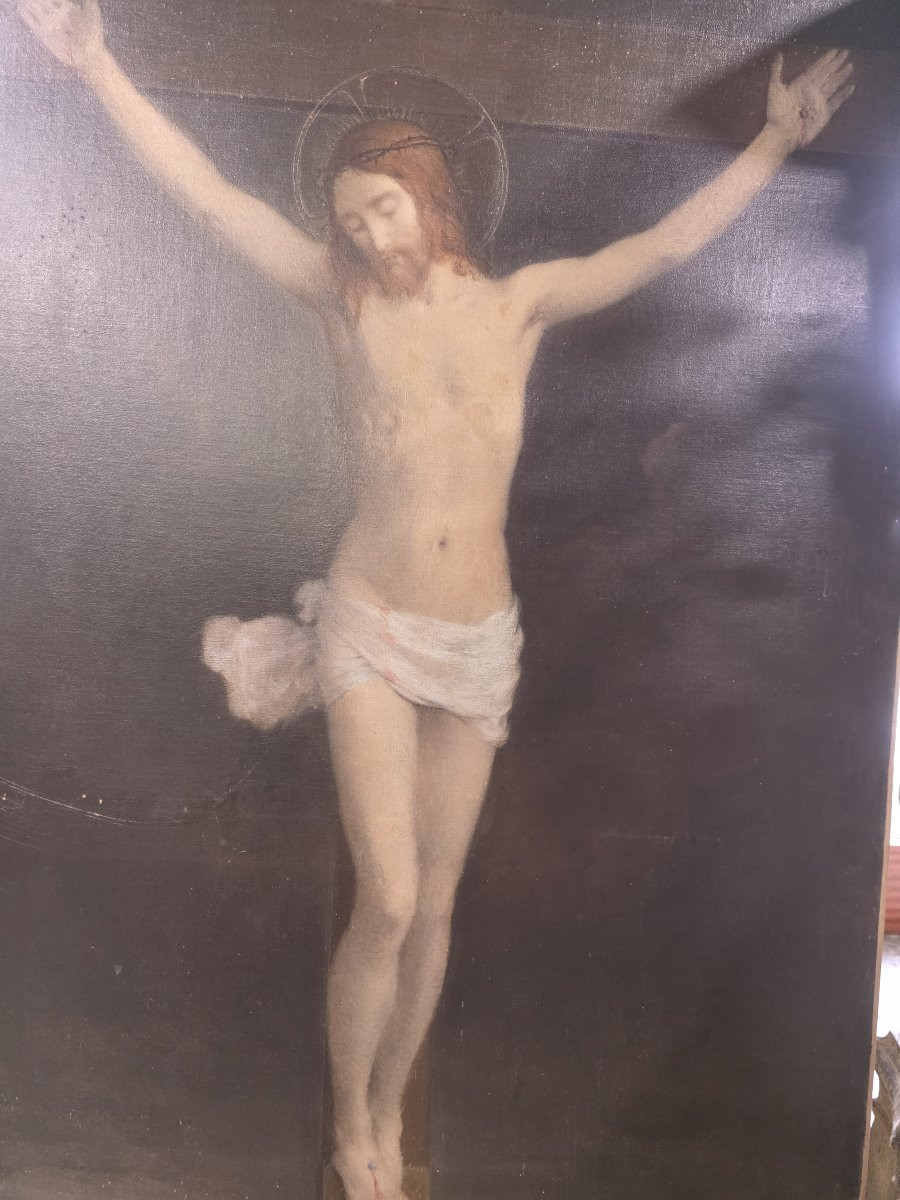 Olio su tela raffigurante Cristo in croce. Epoca fine XVII.-photo-6