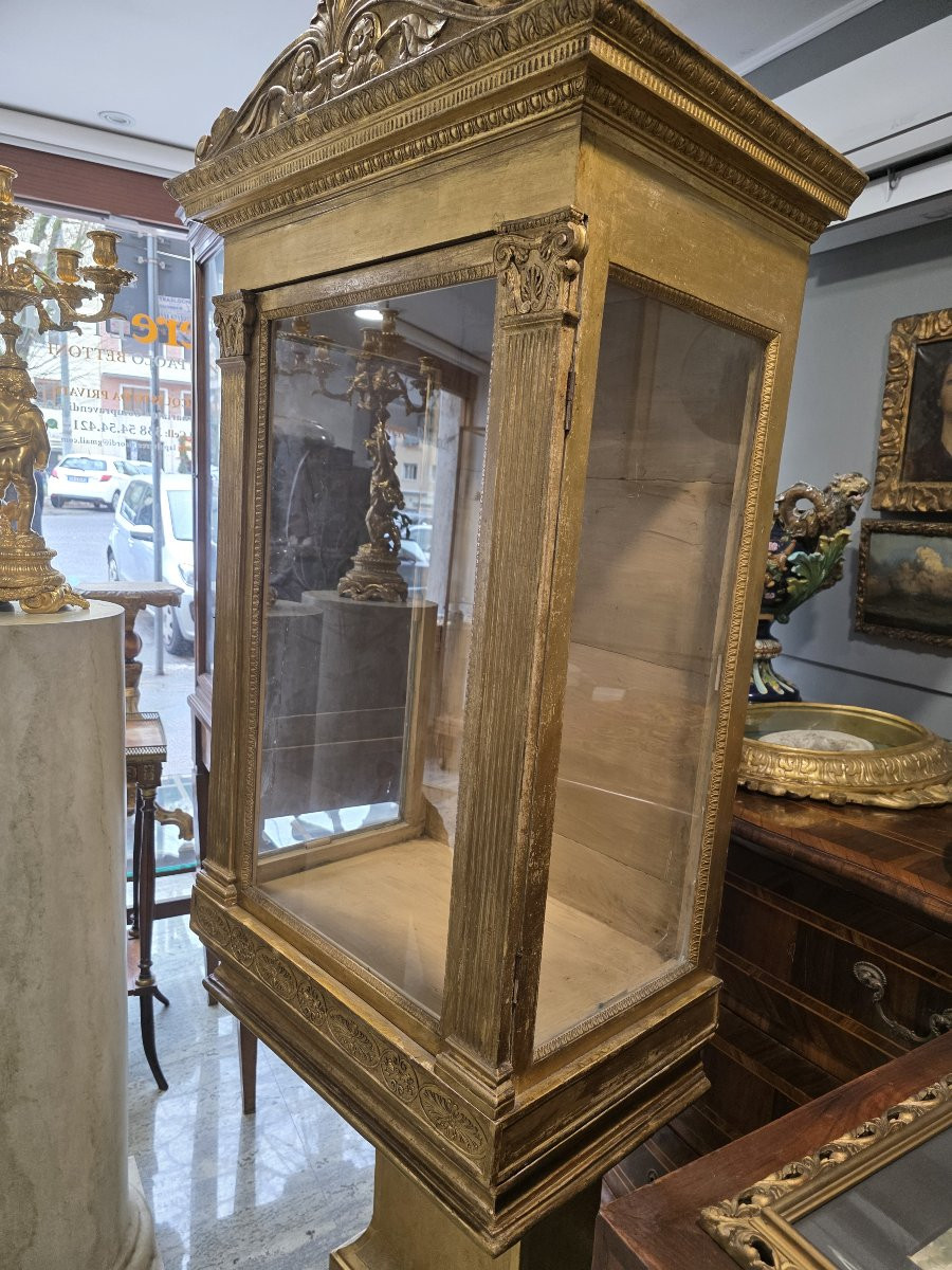 Grande vetrina dorata con base dorata epoca Luigi XVI Italia centrale-photo-3