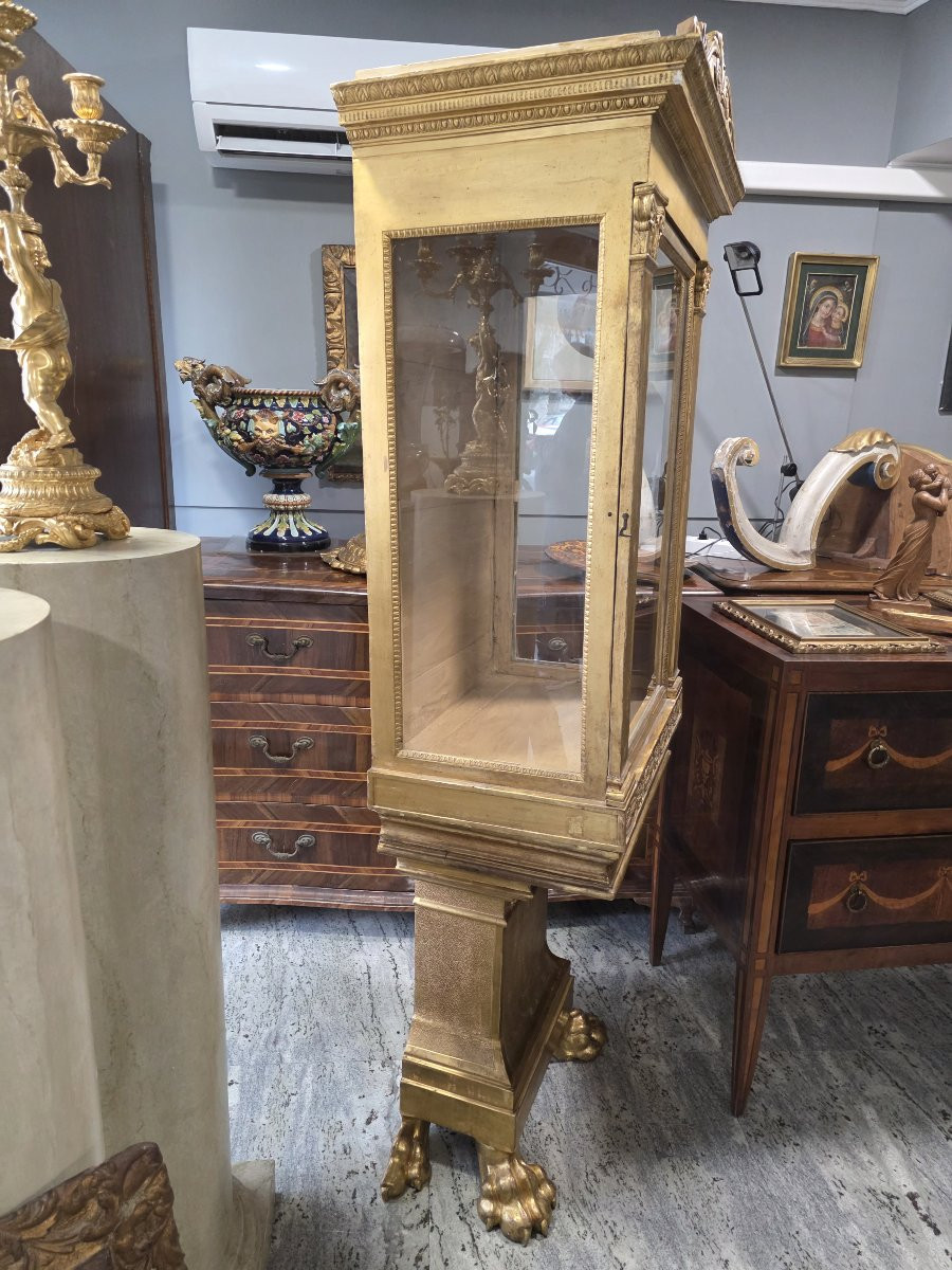 Grande vetrina dorata con base dorata epoca Luigi XVI Italia centrale-photo-6