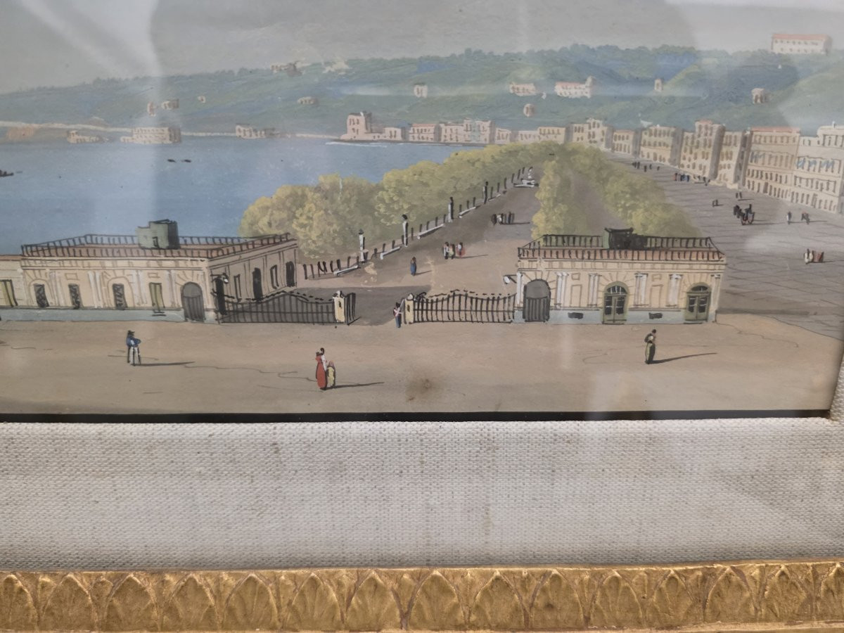 Veduta di Napoli, metà XIX secolo, Guazzo su carta-photo-2