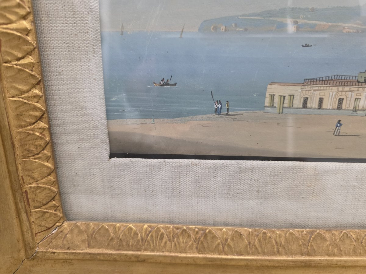 Veduta di Napoli, metà XIX secolo, Guazzo su carta-photo-1
