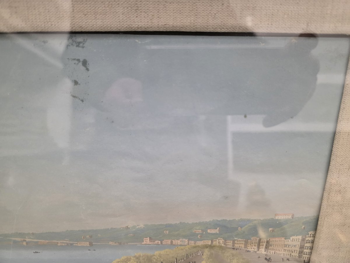 Veduta di Napoli, metà XIX secolo, Guazzo su carta-photo-2