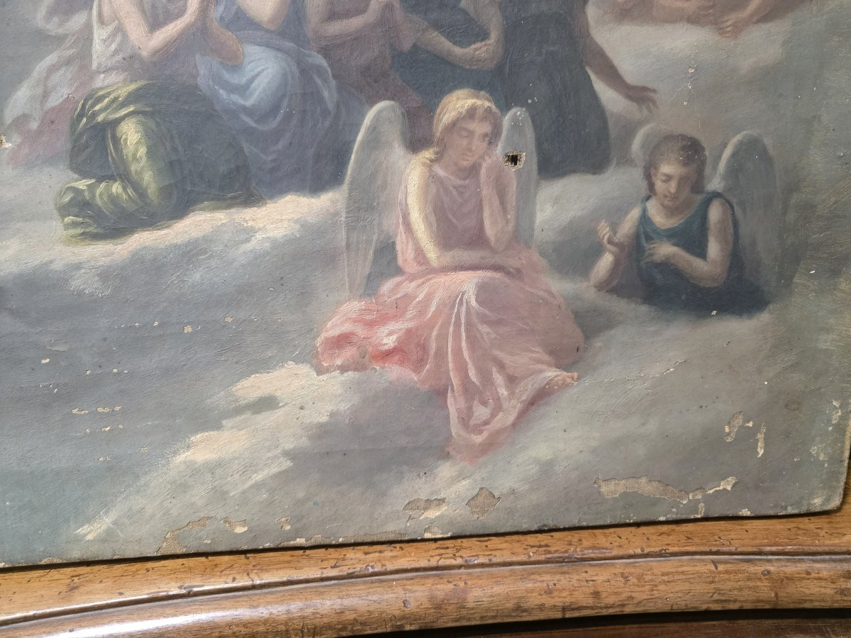 Bozzetto olio su tela per affresco "Angeli in adorazione" periodo primi ottocento.-photo-2