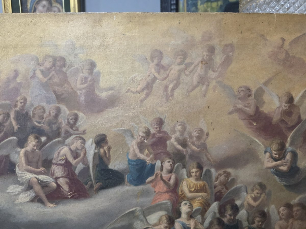 Bozzetto olio su tela per affresco "Angeli in adorazione" periodo primi ottocento.-photo-4