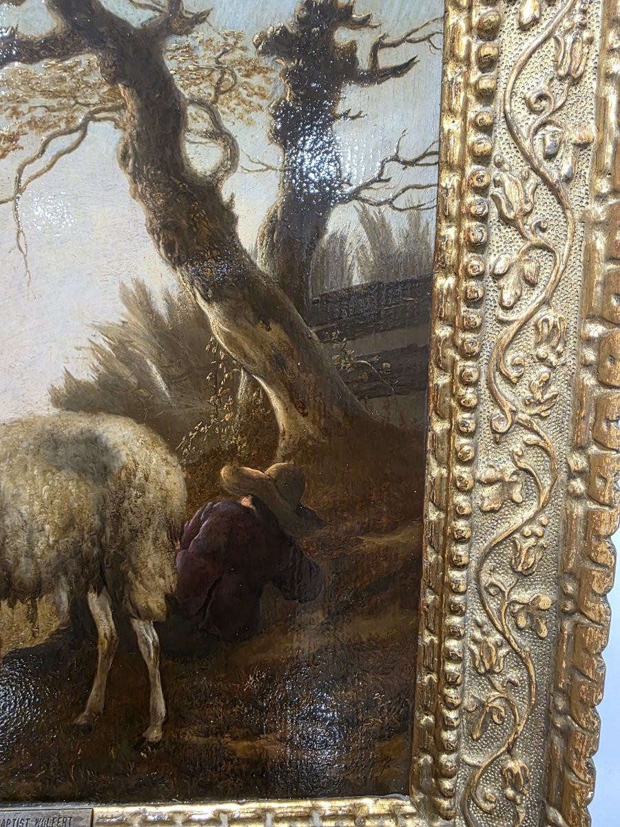 Olio su tavola fiammingo firmato Wolfert Jan Baptist  (Anversa, 1625/1687)-photo-3