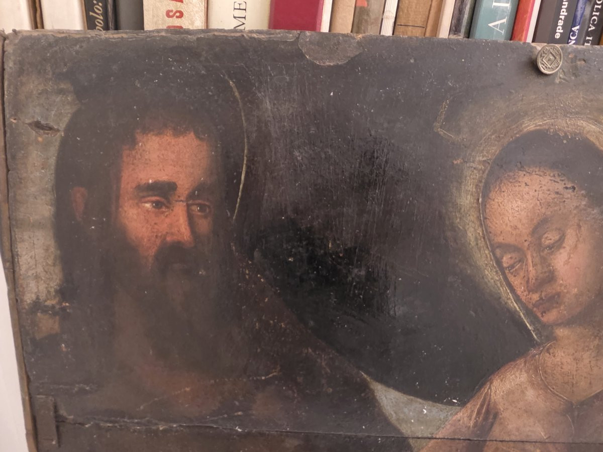 Olio su tavola tardo cinquecento "Sacra Famiglia" Italia centrale-photo-3