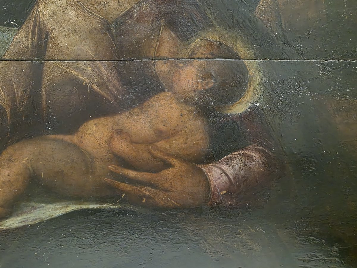 Olio su tavola tardo cinquecento "Sacra Famiglia" Italia centrale-photo-8