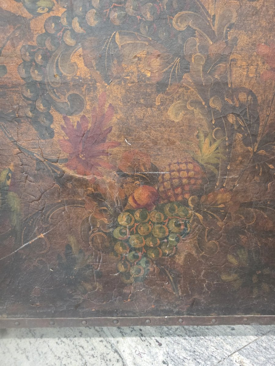 iccolo separè in cuoio di Cordoba dipinta. Epoca metà settecento-photo-3