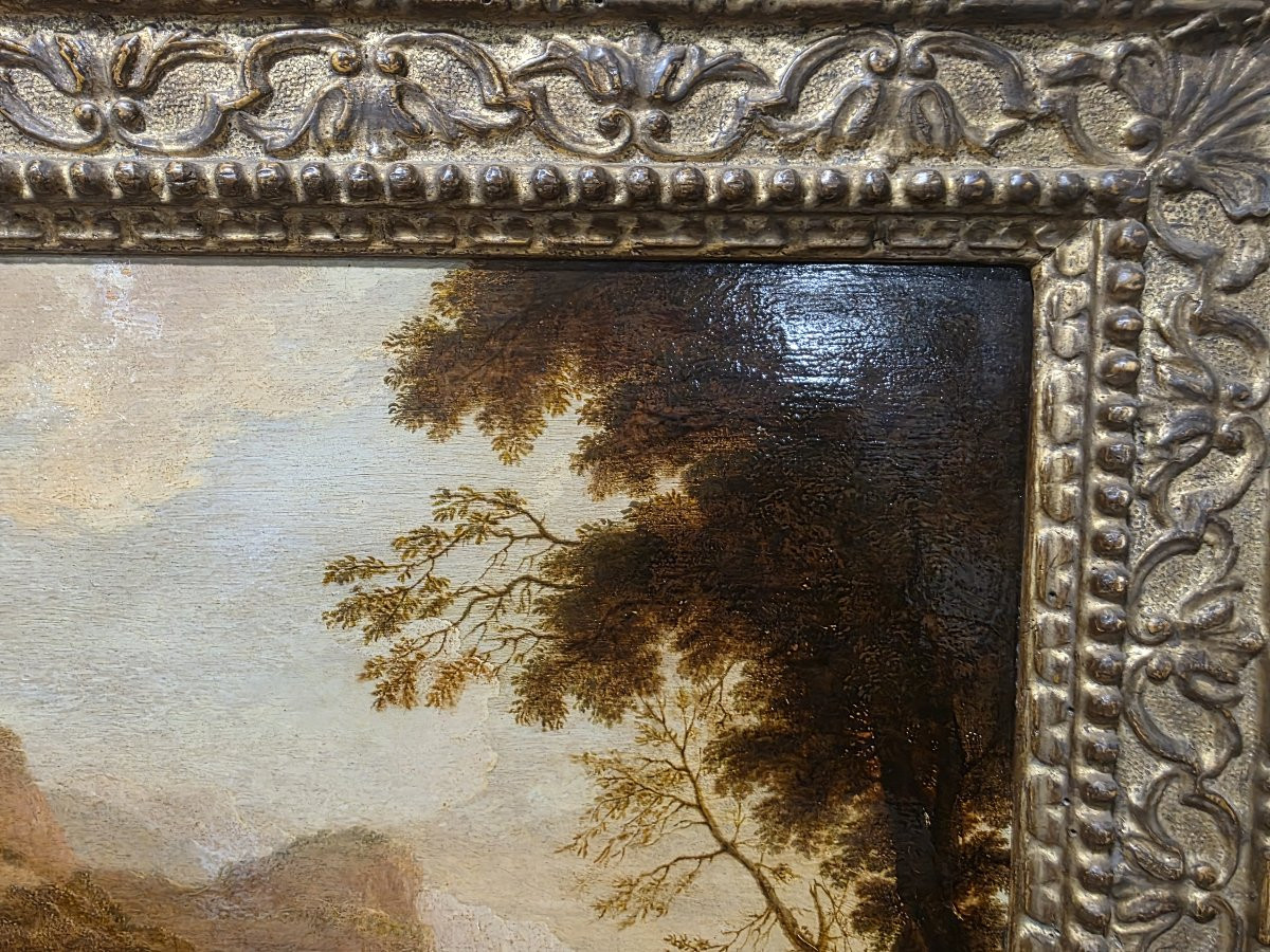 Olio su tavola fiammingo del seicento "Paesaggio"-photo-2