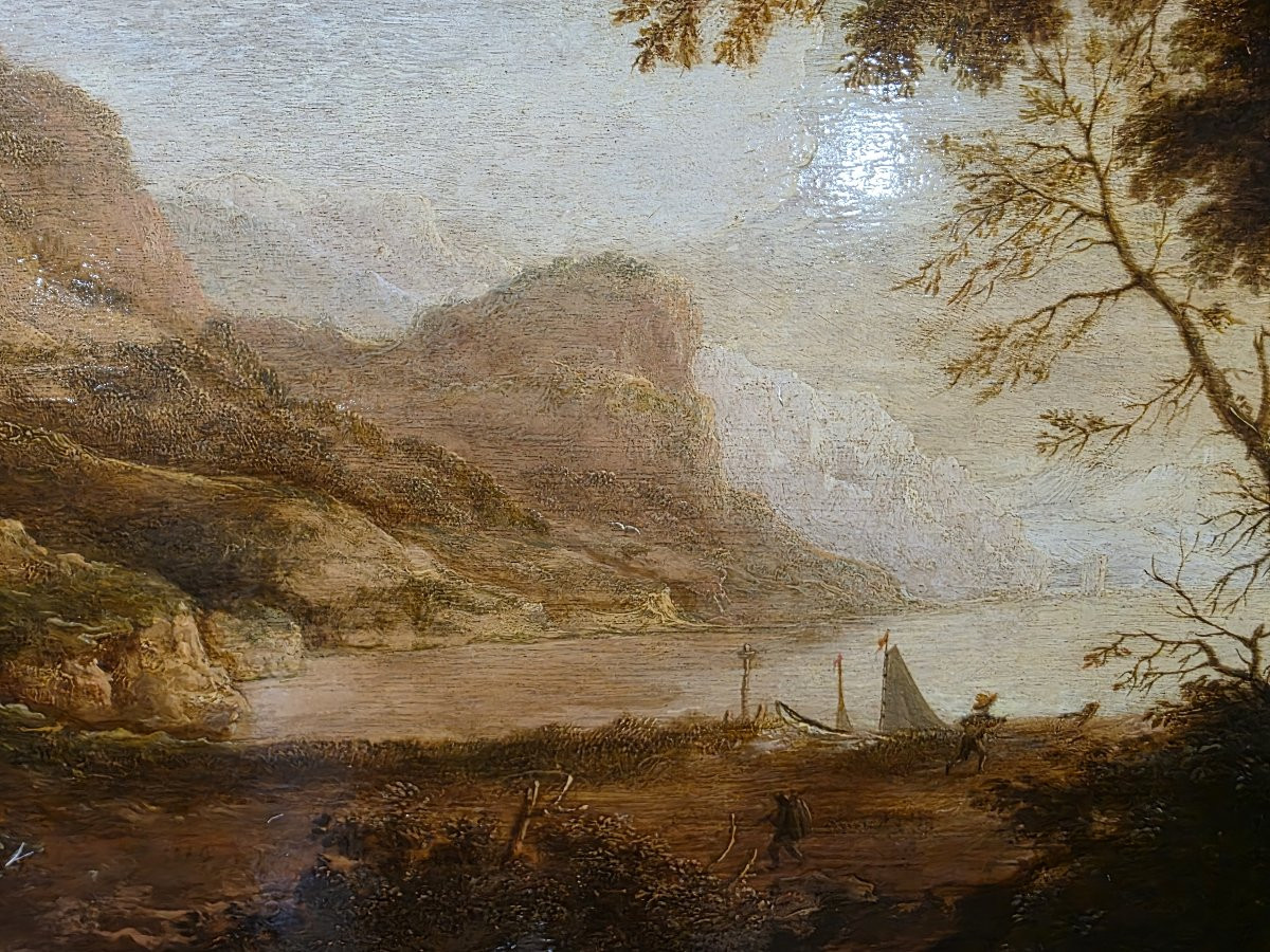 Olio su tavola fiammingo del seicento "Paesaggio"-photo-4